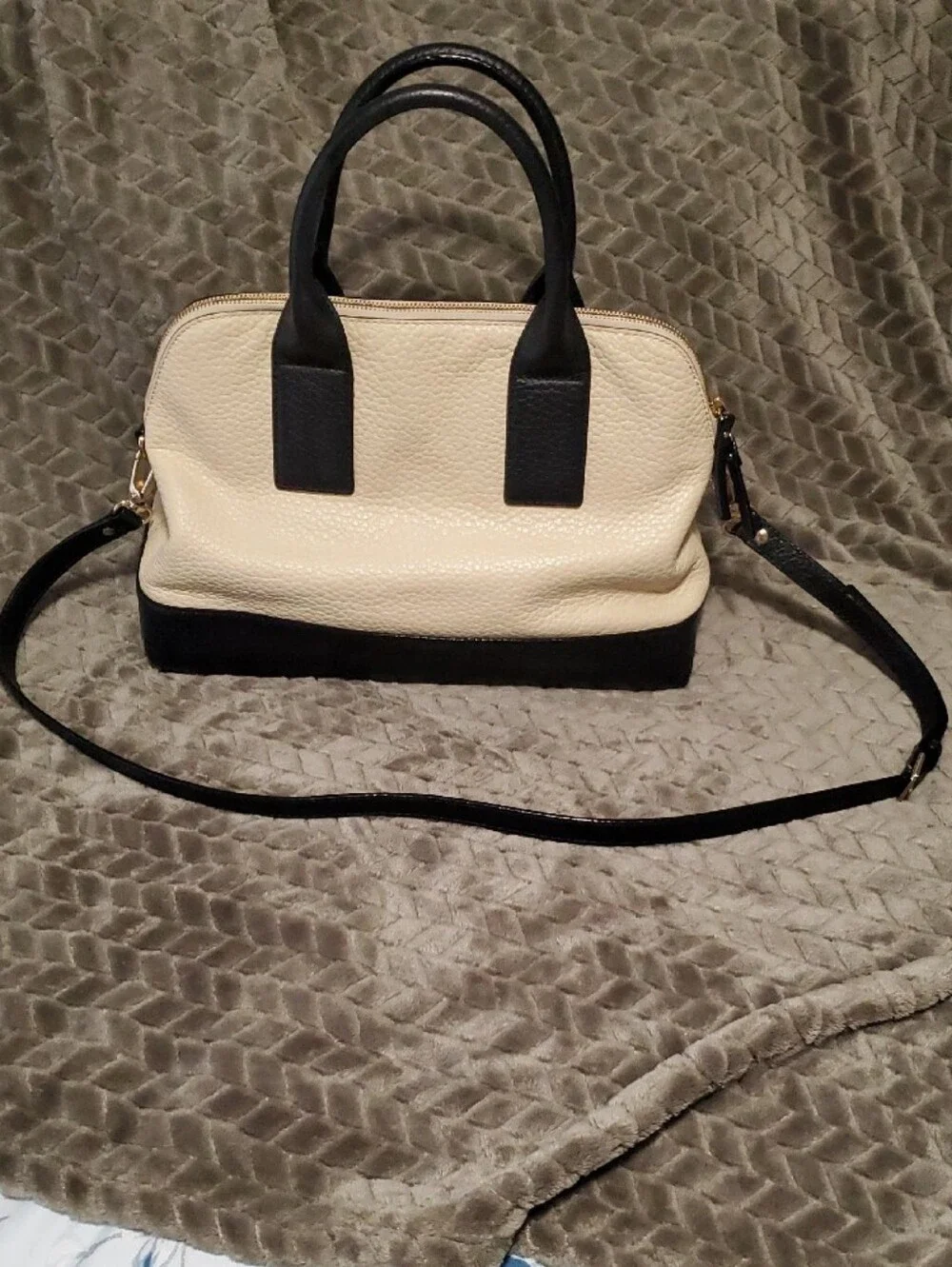 KATE SPADE Two-Tone Cream and Black Dome Satchel with Shoulder Strap